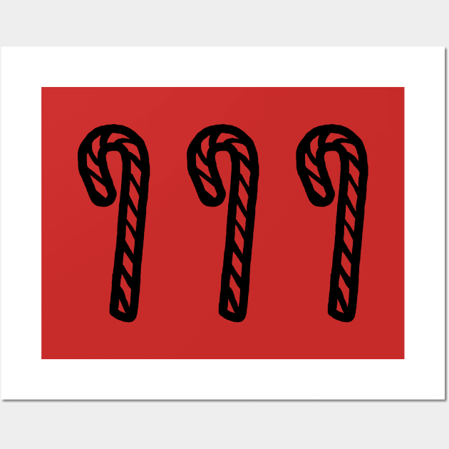 Three Christmas Candy Canes Line Art Wall Art by ellenhenryart